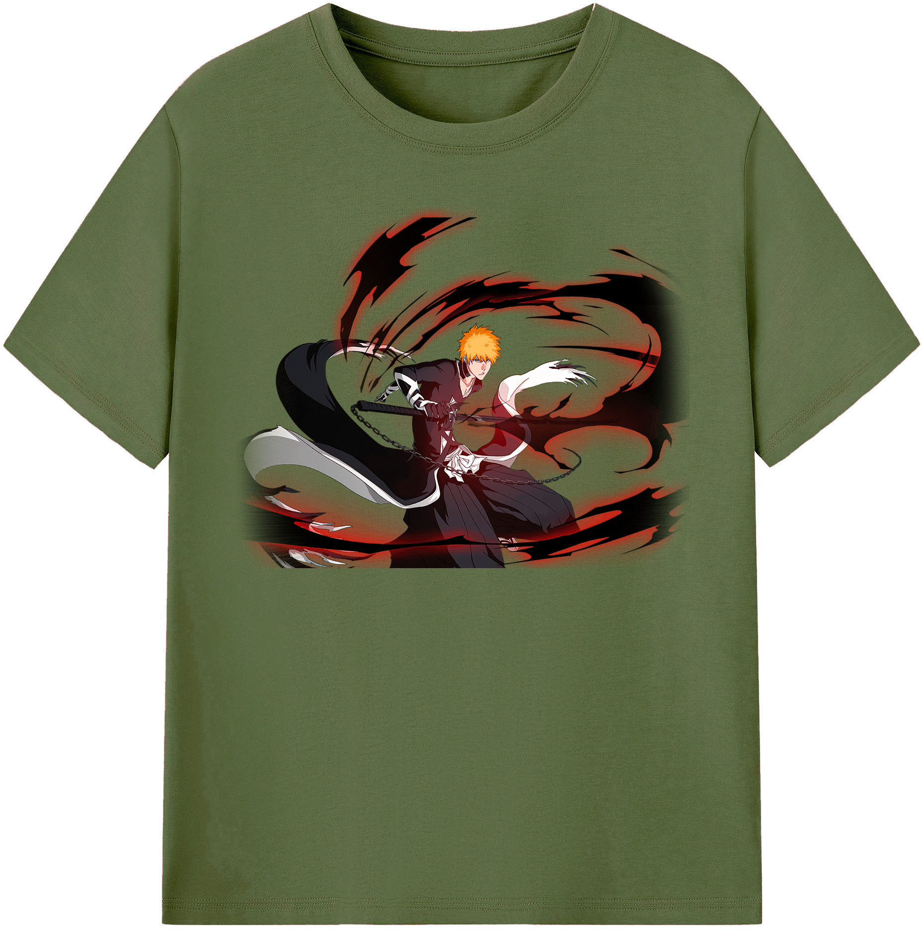 （画像用） ブリーチ 黒崎一護（くろさき いちご）BLEACH Kurosaki Ichigo 綿100％半袖Tシャツ（フロントプリント）
